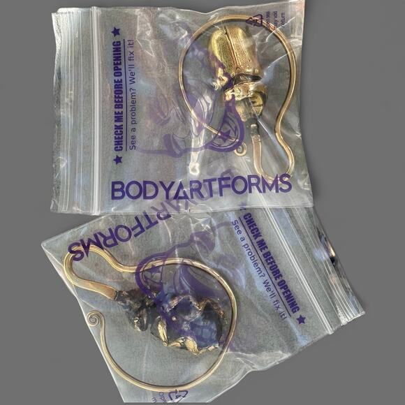 New PAIR 6g/8g Brass Ear Weights Scarab Beetle Wax Cast Tribal Sealed BAF Hanger - Picture 6 of 7